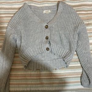 Light blue crop top button up sweater. Cute as a jacket unbottoned or a top
